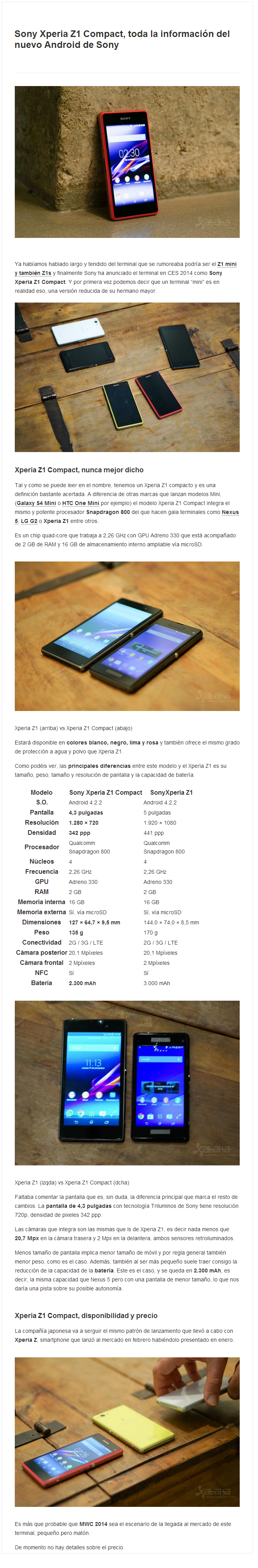 Sony Xperia Z1 Compact, Lo nuevo de la marca japonesa