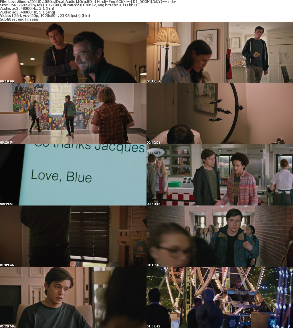 Love Simon (2018) 1080p BluRay Dual Audio Org BD Hindi+Eng 6Ch-DOOMSDAY