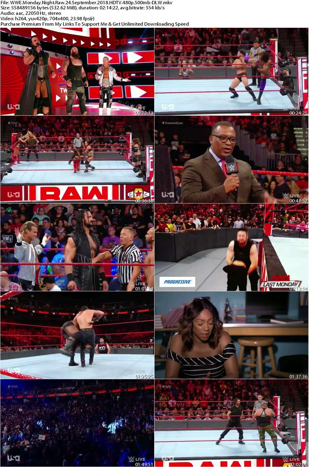 WWE Monday Night Raw 24 September 2018 HDTV 480p 500mb-DLW