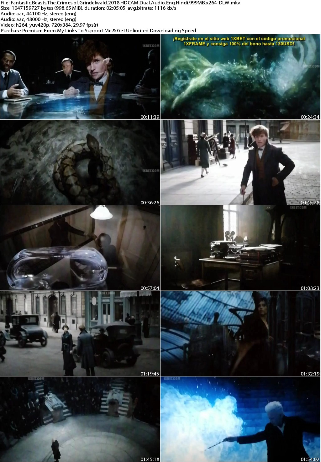 Fantastic Beasts The Crimes of Grindelwald (2018) HDCAM Dual Audio Eng Hindi 999MB x264-DLW