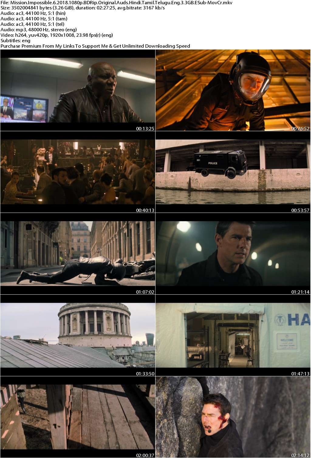 Mission Impossible Fallout (2018) 1080p BDRip Original Auds Hindi Tamil Telugu Eng 3.3GB ESub-MovCr