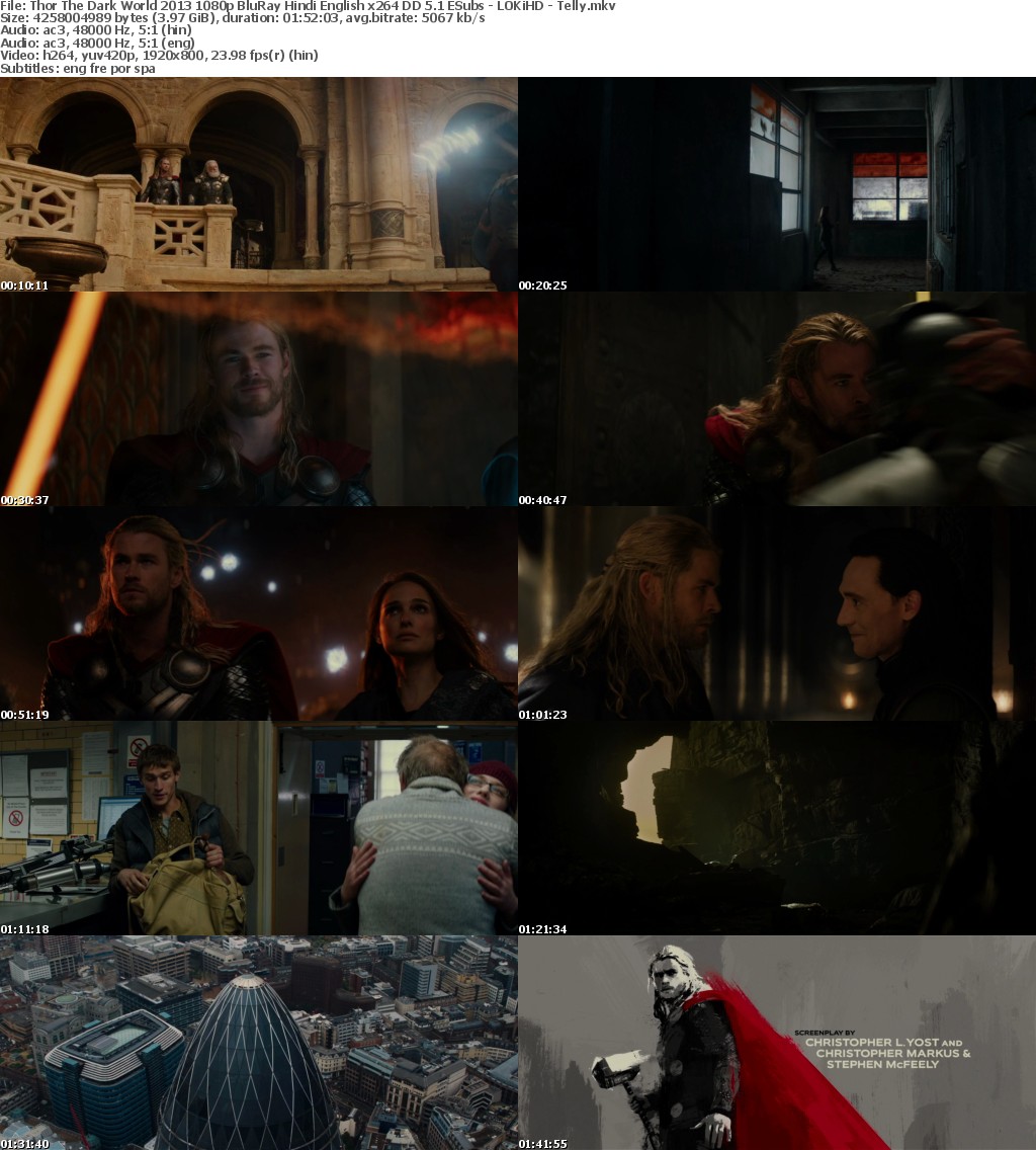 Thor The Dark World 2013 1080p BluRay Hindi English x264 DD 5 1 ESubs - LOKiHD - Telly