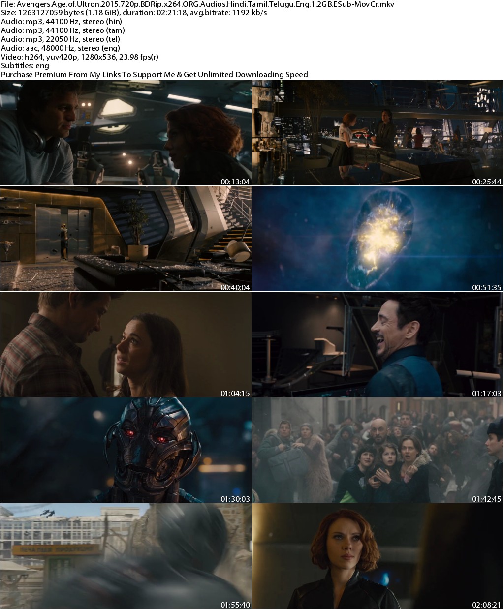 Avengers Age of Ultron (2015) 720p BDRip x264 ORG Audios Hindi Tamil Telugu Eng 1.2GB ESub-MovCr