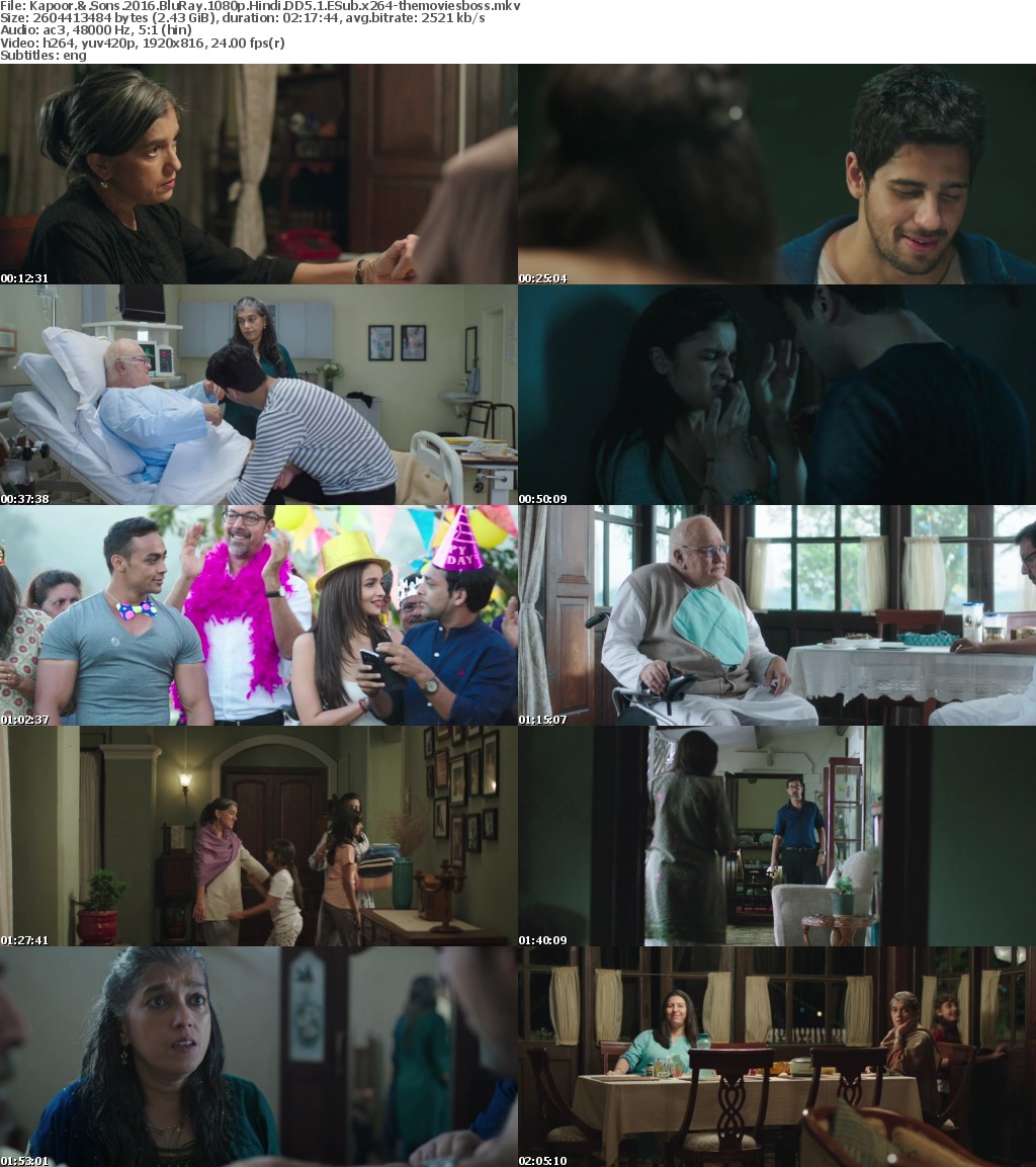 Kapoor amp; Sons 2016 BluRay 1080p Hindi DD5 1 ESub x264-themoviesboss